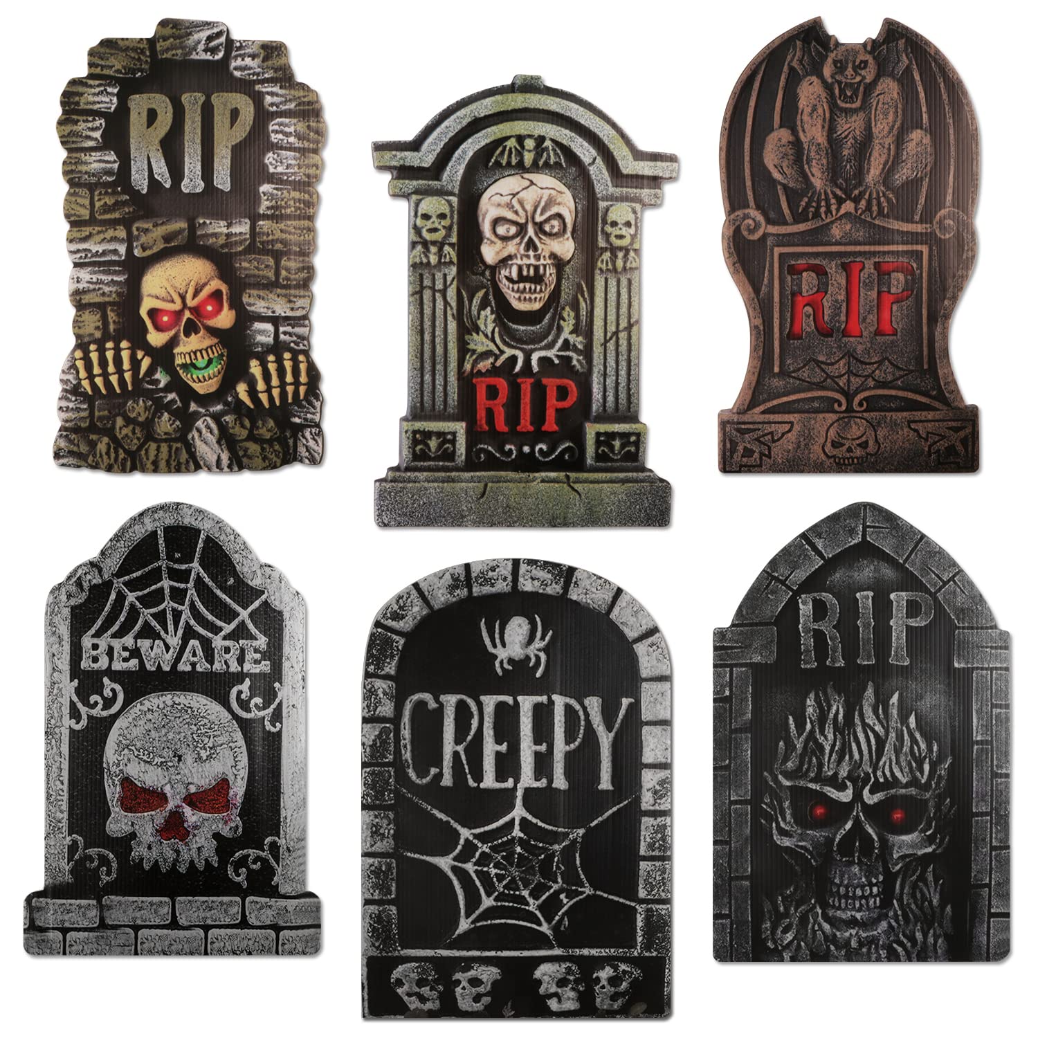Halloween Tombstone Yard Sign Outdoor Decoration, 6 Pack Large RIP Tombstones, Gravestone Waterproof Lawn Signs With Stakes for Garden Yard Decoration (6 RIP Tombstones)
