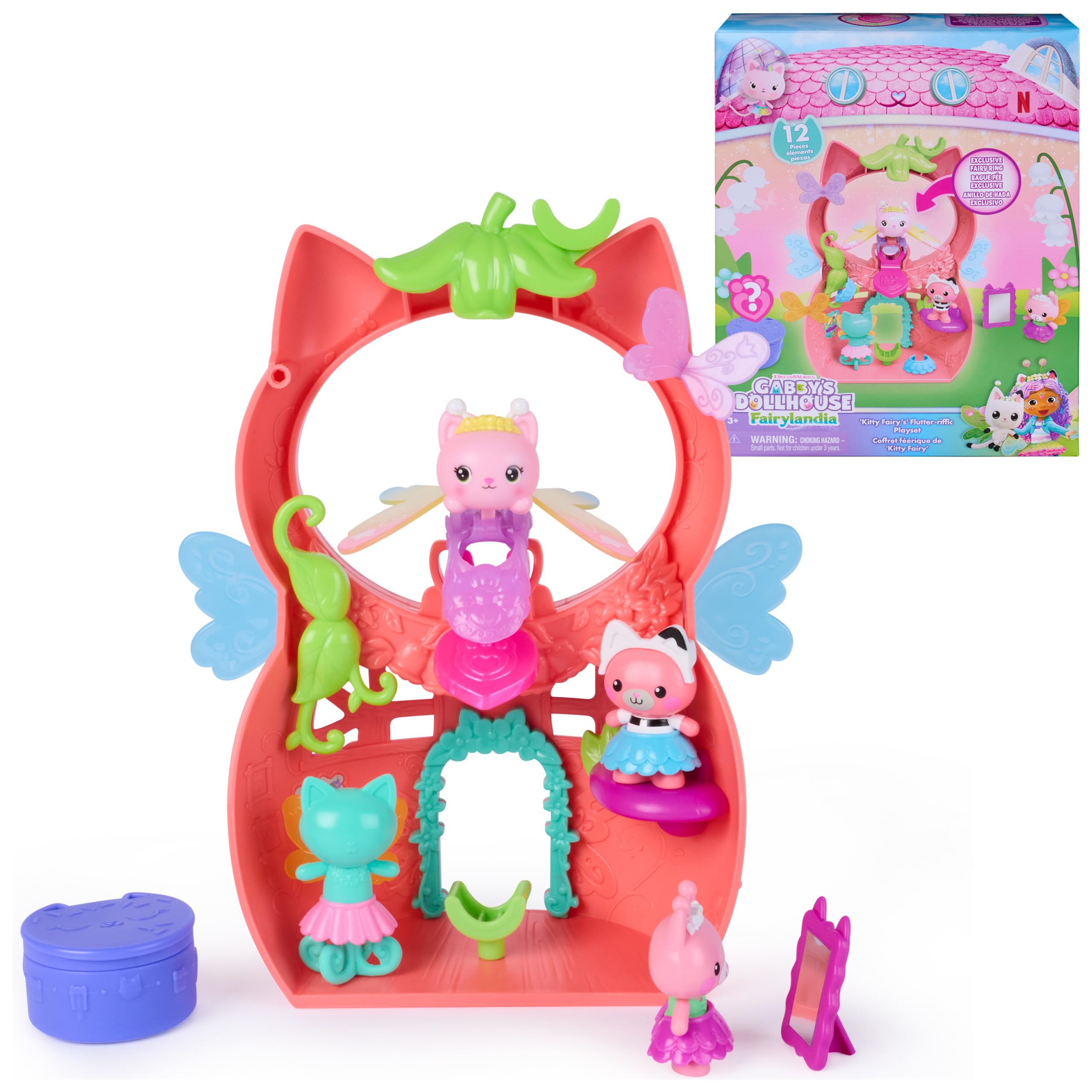 Gabby's Dollhouse Fairylandia, Kitty Fairy’s Flutter-riffic Playset with 12 Pieces & Exclusive Flutter-riffic Ring, Kids Toys for Girls & Boys Ages 3 and Up