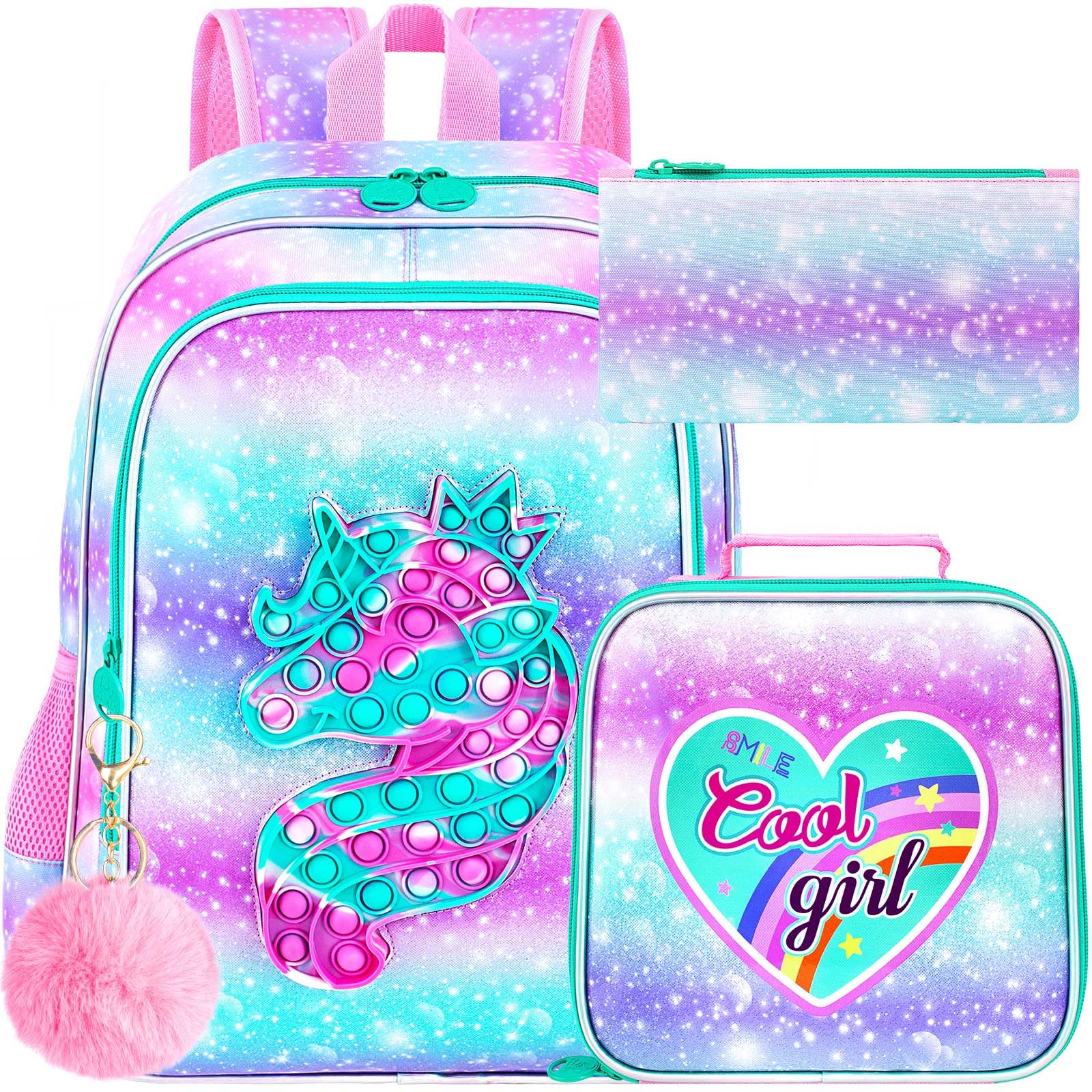Photo 1 of CCJPX 3PCS Unicorn Backpack for Girls, 16”Kids Water Resistant Elementary Preschool Kindergarten School Bookbag with Lunch Box - Pink