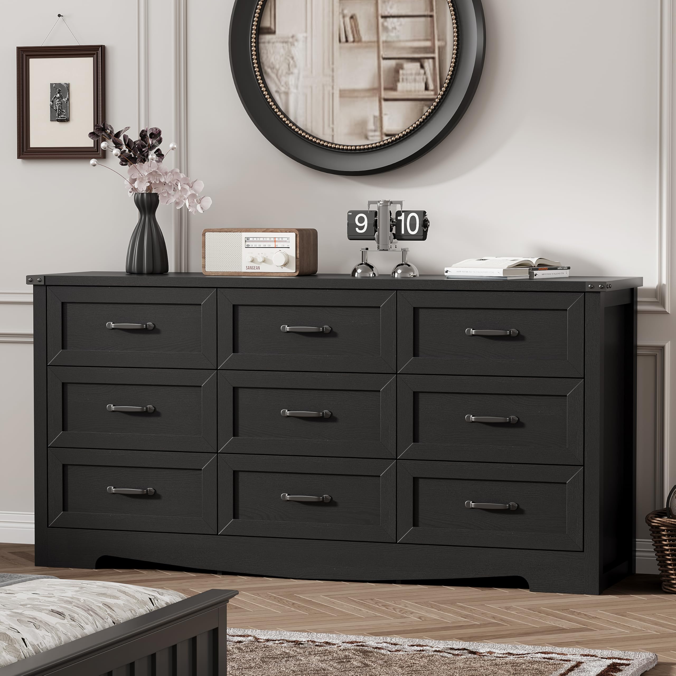 Photo 1 of ****SIMILAR***

Dresser for Bedroom with 9 Drawers, 59" Wide Modern Chest of Drawers with Deep Drawers & Mental Handle, Wood Dresser TV Stand, Wooden Closet Storage Organizer for Living Room, Hallway, Entryway, Black