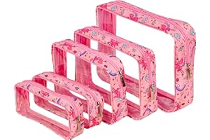 Remobia Hicol TSA Approved 5-Piece Diaper Bag Organizer Pouch Set Clear Waterproof TPU Kids Toiletry Storage Set Travel Packing Clutch Cube Bags for Baby Nursing (Fairy)