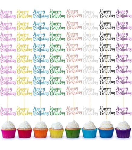 Moitkptt 24pcs Rainbow Happy Birthday Cupcake Toppers – Colorful Cardboard With Toothpicks, Pre-Assembled For Cakes & Desserts - View #3