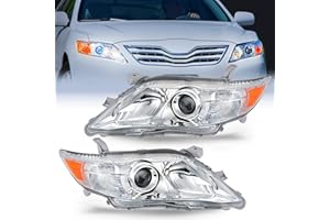 Nilight Headlight Assembly Compatible with 2010 2011 Toyota Camry Headlamps Replacement Chrome Housing Amber Reflector Upgraded Clear Lens Driver and Passenger Side