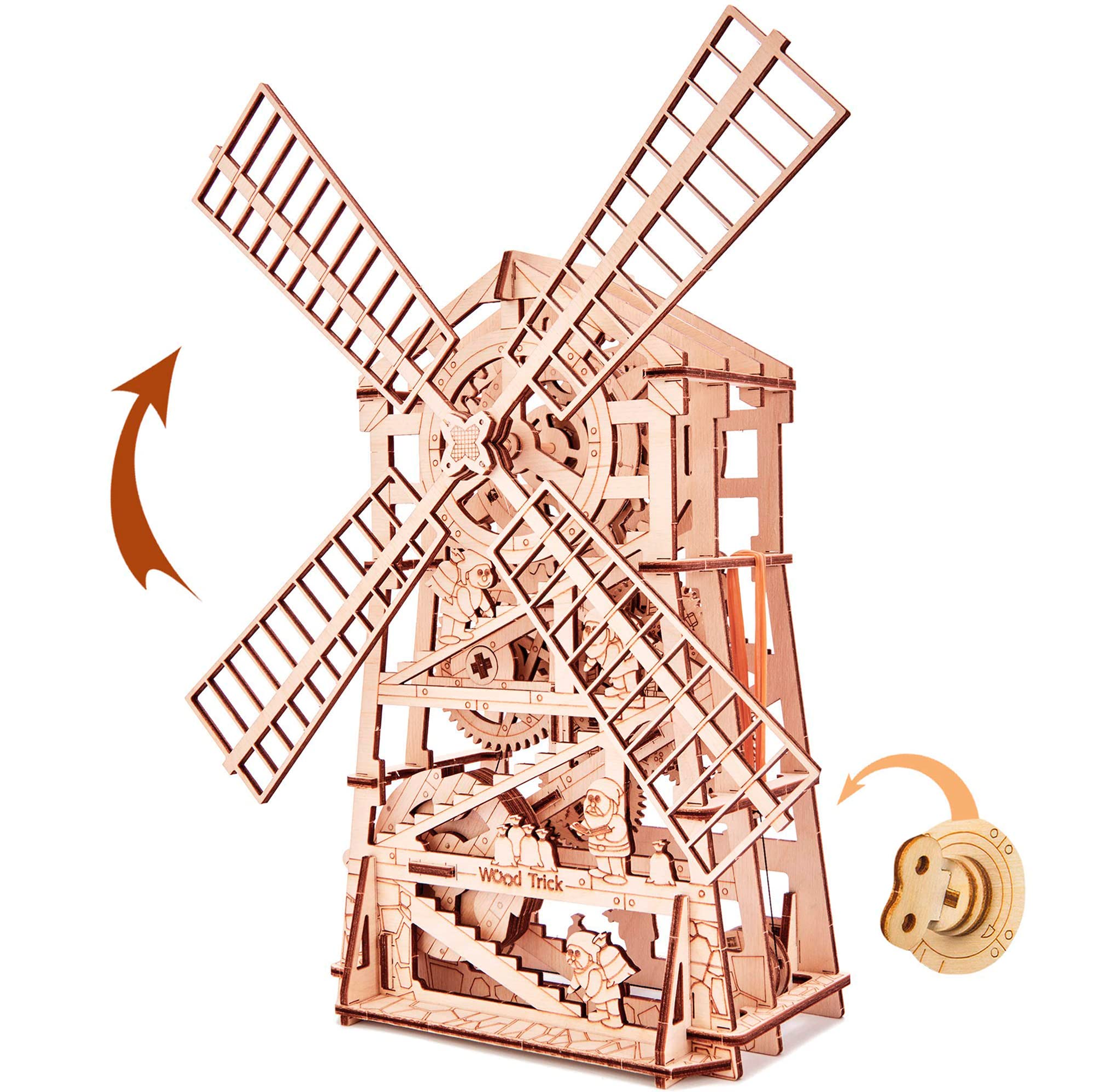 Wood Trick Windmill Toy with Clockwork Mechanism - Wooden Windmill Kit to Build - 3D Wooden Puzzle, Assembly Toys, ECO Wooden Toy, Best DIY Toy - STEM Toys for Boys and Girls