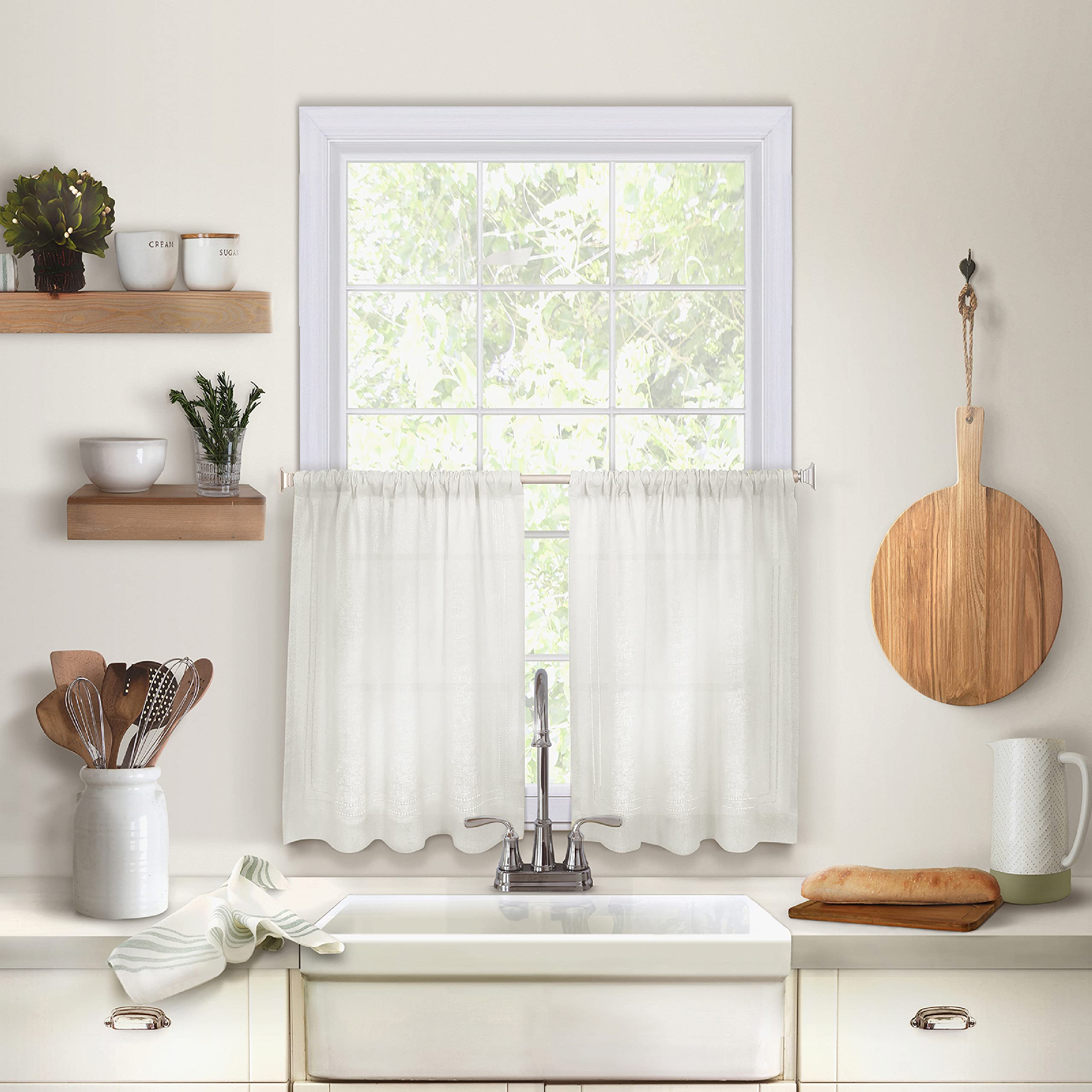 Elrene Home Fashions Cameron Linen Tier Curtains, 30" W x 24" L Each (Set of 2 Tiers), White — image 1