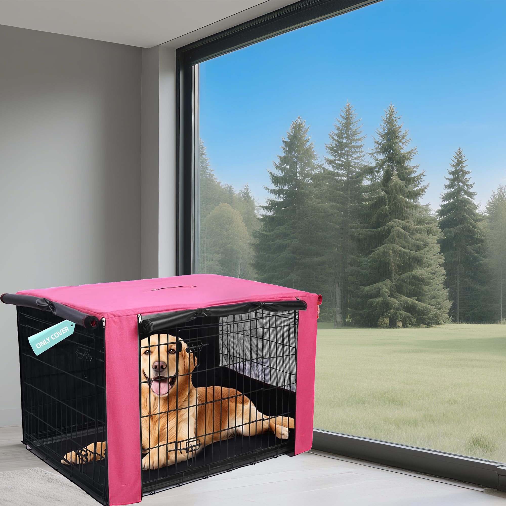 Photo 1 of HiCaptain Breathable Dog Crate Cover 42 Inch, Durable Heavy Duty Kennel Cover, Dual Zippered Panels, Windproof Waterproof UV-Resistant(Pink)