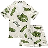 Vozoza Silk Pajama Sets Short Sleeve Pajamas Soft Sleepwear 2 Piece Pjs Set