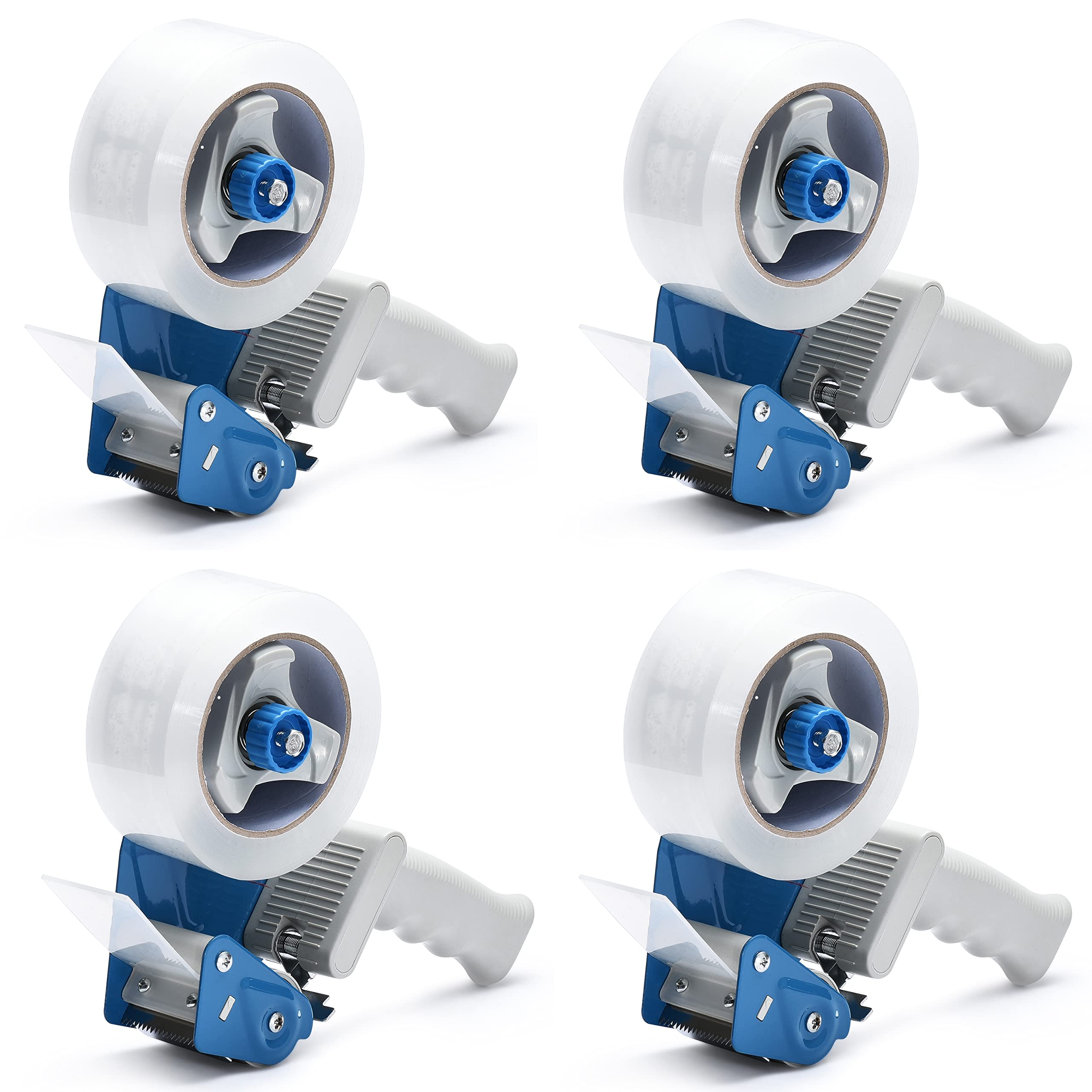 Photo 1 of Packing Tape Dispenser Gun (4 Packs) Pacific Mailer 2 Inch Tape Gun Dispenser with 2 Inch Carton Packing Tape, Lightweight Industrial Side Loading Tape Dispenser - Blue