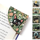Skyygemm 6 Pcs Cute Black Cat Corner Bookmarks Set, Fun and Creative Leather Book Label Card Accessories, Suitable for Book Lovers Teacher's Day Office Bookkeeping Stationery Halloween Gifts