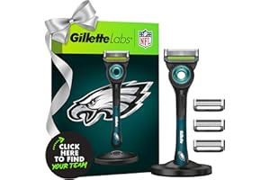 Gillette Labs Special NFL Eagles Edition Shaving Razor for Men - 1 Handle, 4 Razor Blade Refills & Magnetic Stand, Holiday Gifts for Men, GilletteLabs with Exfoliating Bar