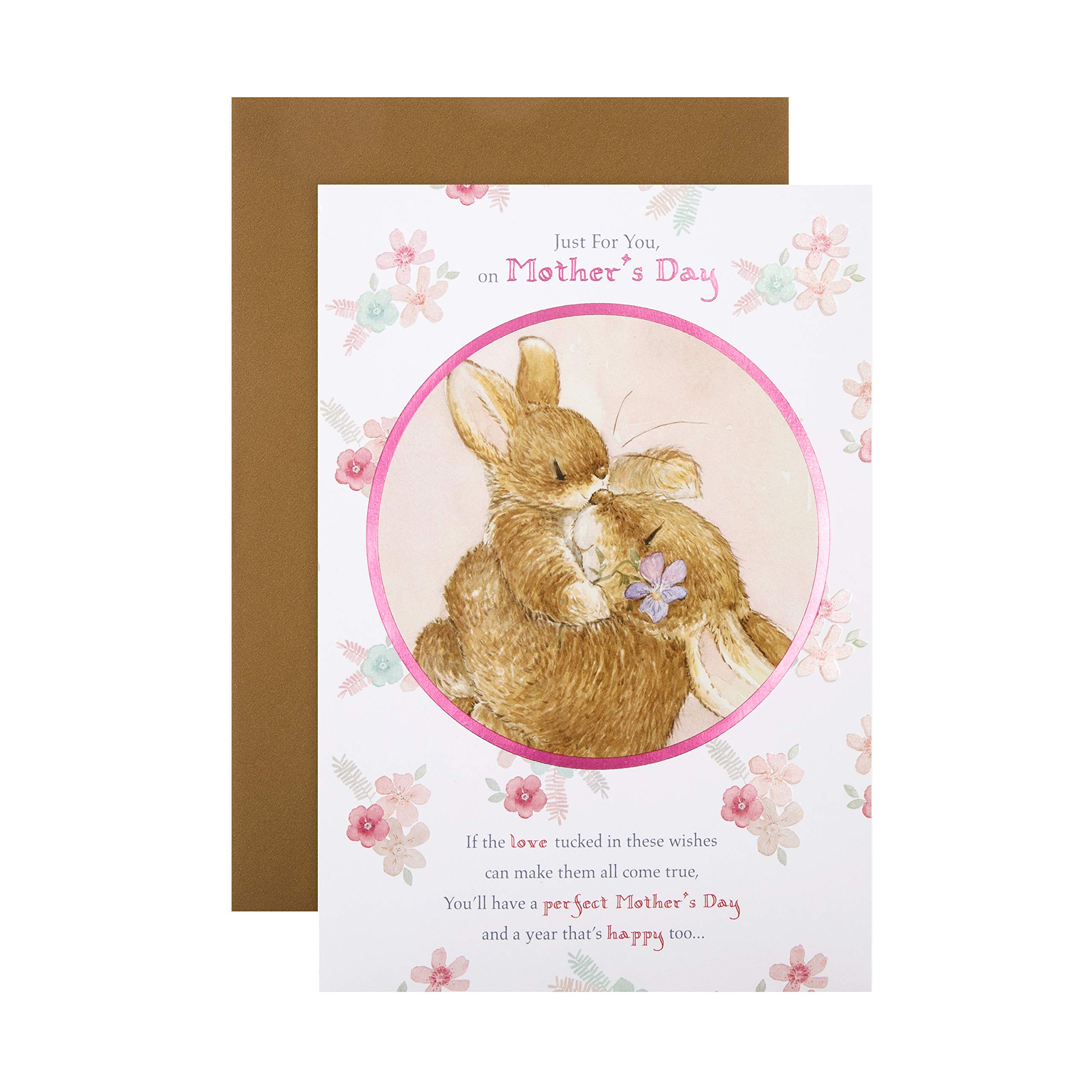 Hallmark Mothers Day Card, Happy Mothers Day Card, Cute Rabbits Design, Country Companions, Pink, White