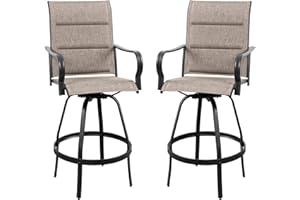 Vongrasig 2 Piece Outdoor Patio Swivel Bar Chairs, All Weather Padded Sling Textile High Top Bar Stools, Bistro Set for Backyard, Lawn Garden, Balcony, Gray