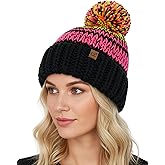 Funky Junque Cozy Winter Beanie for Women - Soft Warm Chunky Knit Pom Pom Ski Hat