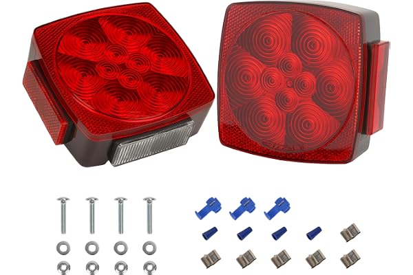PEAKTOW Square 12V LED Submersible Left and Right Trailer Lights, Stop Turn Tail Side Marker License Lights for Utility Trail
