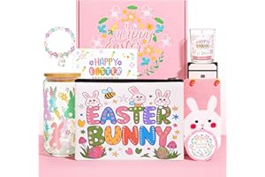 Honxicur Happy Easter Gifts Set for Women Sister Teens Adults Stuff, Easter Basket Stuffers with 16oz Glass Cup, Scented Cand