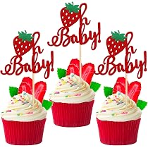 Amazon.com: 24 PCS Strawberry Oh Baby Cupcake Toppers Glitter ...