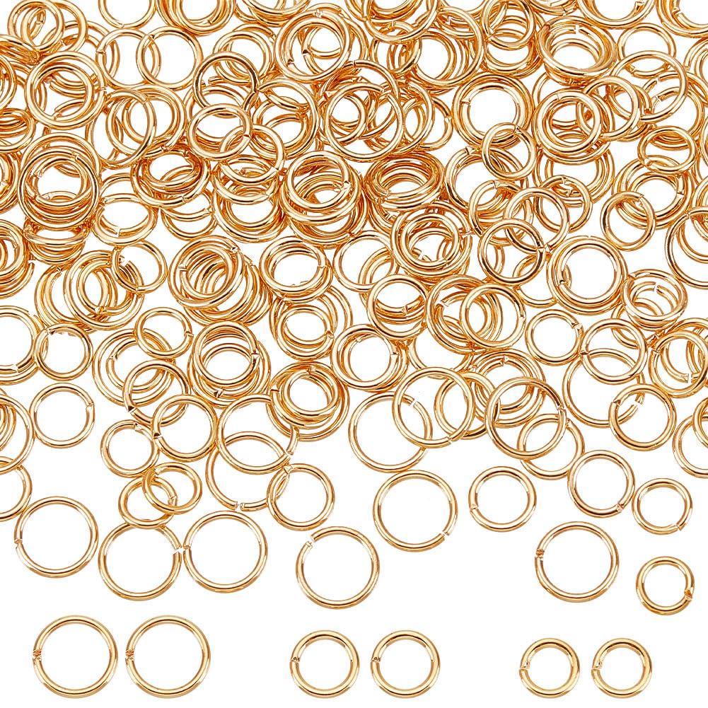 Beebeecraft 1 Box 300Pcs 3 Size Open Jump Rings 18K Gold Plated Single Loop Small Circle Frames Key Chain Links Connector Rings for Bracelet Necklace Jewelry Making