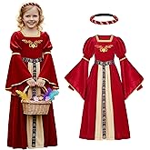Ekoropshop Medieval Princess Costume for Girls Vintage Dress Burgundy Court Dress for Girls Halloween Party Costume