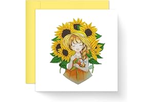 TUMYBee Birth Flower Card, Handmade Quilling Floral Card for Birthday, Anniversary, Birth Month Flower for Mom, Birth Flower Gift Decorations, 12 Months of Year Flower Card (Sunflower Girl Birthday)