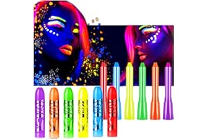 MOONEAR Glow in The Black Light Face Paint Crayons Kit, UV Black Light Makeup Neon Face and Body Paint Sticks Markers for Mardi Gras Halloween Masquerades Makeup
