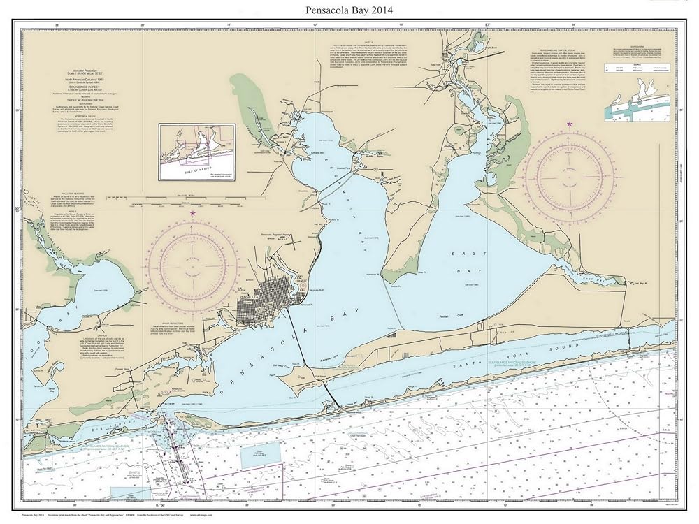 Pensacola Bay 2014 Nautical Map Florida Custom Print