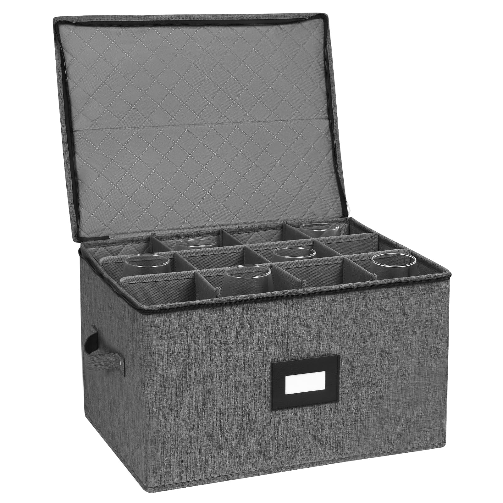 Stemware Storage Cases, Wine Glass Storage Box Containers with Dividers for Glassware Crystal Storage and Transport, Hard Shell and Stackable (Black)