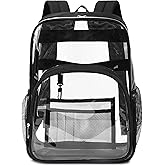 BLUEFAIRY Clear Backpack for School 17 Inch Stadium Approved Transparent Backpack for Boys Girls Kids Heavy Duty PVC Large See Through Bag for Travel Work Mochilas Escolares para Niños (Black)