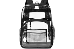 BLUEFAIRY Clear Backpack for School Stadium Approved 17 Inch Large XL PVC See Through Bag for Kids Heavy Duty Transparent Bag for Boys Girls Students Events Mochilas Escolares para Niños Black