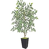 Lovaplants Artificial Ficus Plant 5ft, Fake Tree with Black Tall Planter, Faux Ficus Leaves Trees in Pot, Artificial Floor Plants for Home Living Room Office Bedroom Foyer Porch Decor Indoor