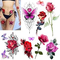 ROARHOWL Tatuagens temporárias deslumbrantes de flores de rosa ...