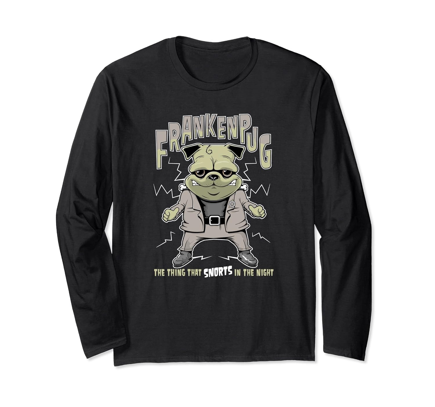 Pug Halloween FrankenPug Long Sleeve T-Shirt-ANZ