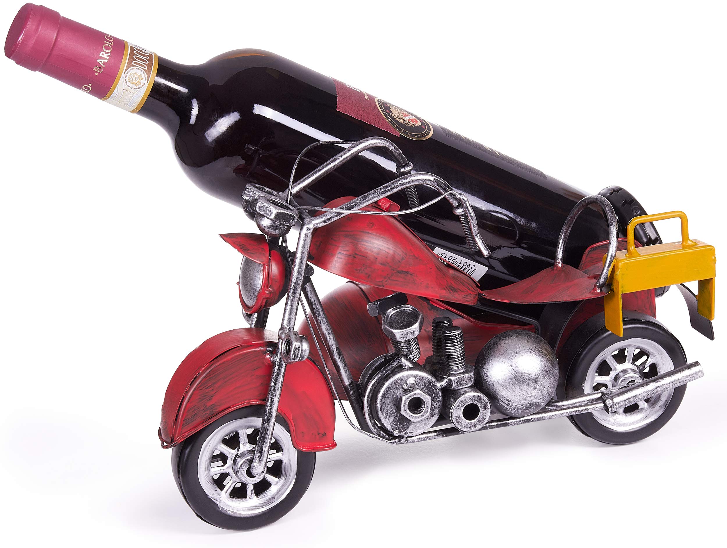 BRUBAKER Bottle Holder 'Vintage motorcycle with sidecar' Hand-Painted Metal – including Greeting Card!
