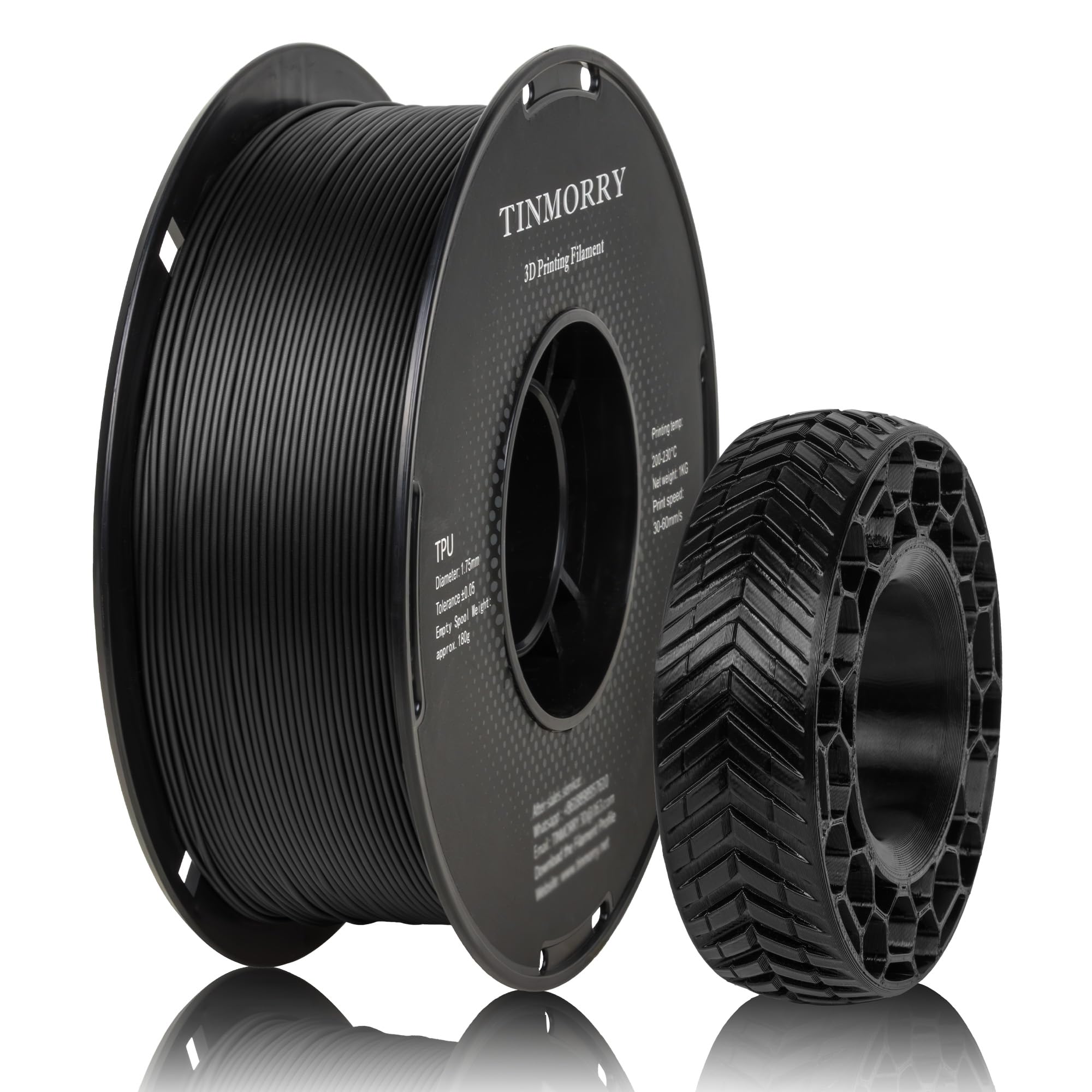 TINMORRY TPU Filament 1.75mm, TPU 95A Flexible 3D Printer Filament with Glossy Finish, Suitable for Most FDM 3D Printers, 1kg Spool (2.2 lbs), Black