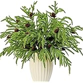 Kesywale Norfolk Pine Branches with Pine Cone 17" Christmas Greenery 8 Pack Green Artificial Pine Sprigs for Xmas Tree Filler Picks DIY Garland Wreath and Home Garden Decorations