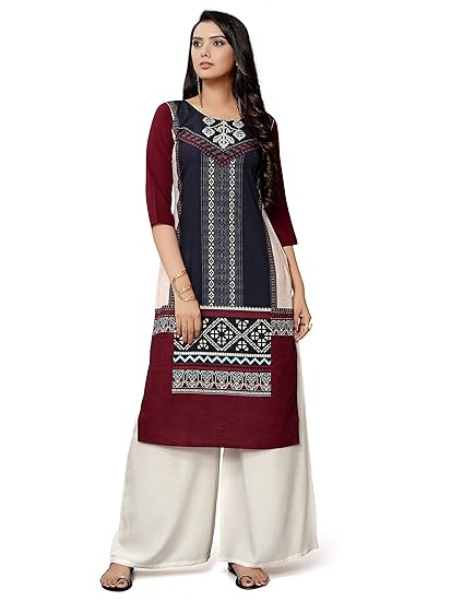 Women's Printed Crepe Straight Kurta(Kurti)