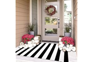 IOHOUZE Black White Striped Rug -3x5 Front Door Mats Outdoor,Washable Rug for Front Porch Decor,Spring Summer Welcome Mats Outdoor Indoor, Doormat for Farmhouse/Entryway/Home Entrance