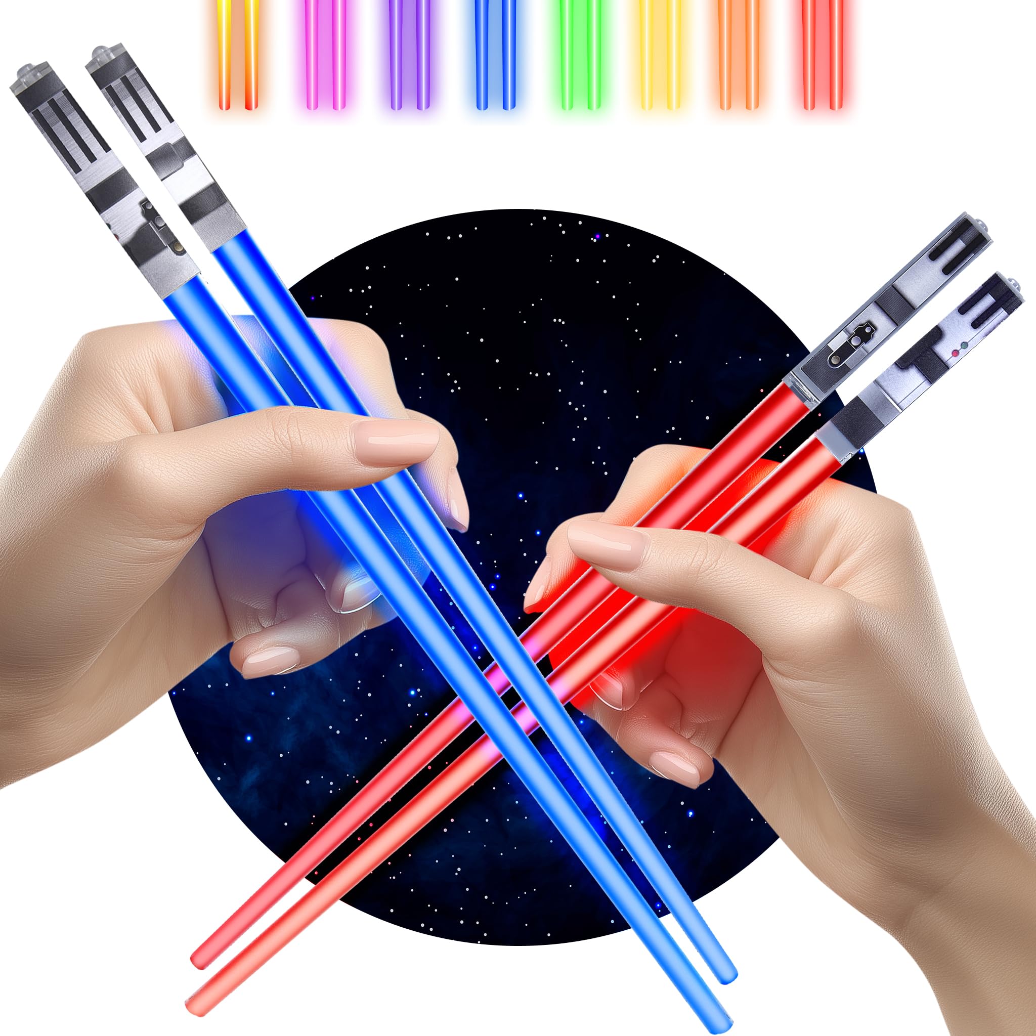 Palillos de sable de luz Palillos de Star War Palillos de sable de luz iluminados para adultos Palillos de sable Palillos frescos Palillos iluminados Sable de luz Sables iluminados reutilizables Regalos de Star War 2 pares Azul/Rojo