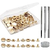 Kit de 12 cierres de cuero resistente, 0.591 in, botones a presión de metal, con 4 herramientas de instalación, remaches de c