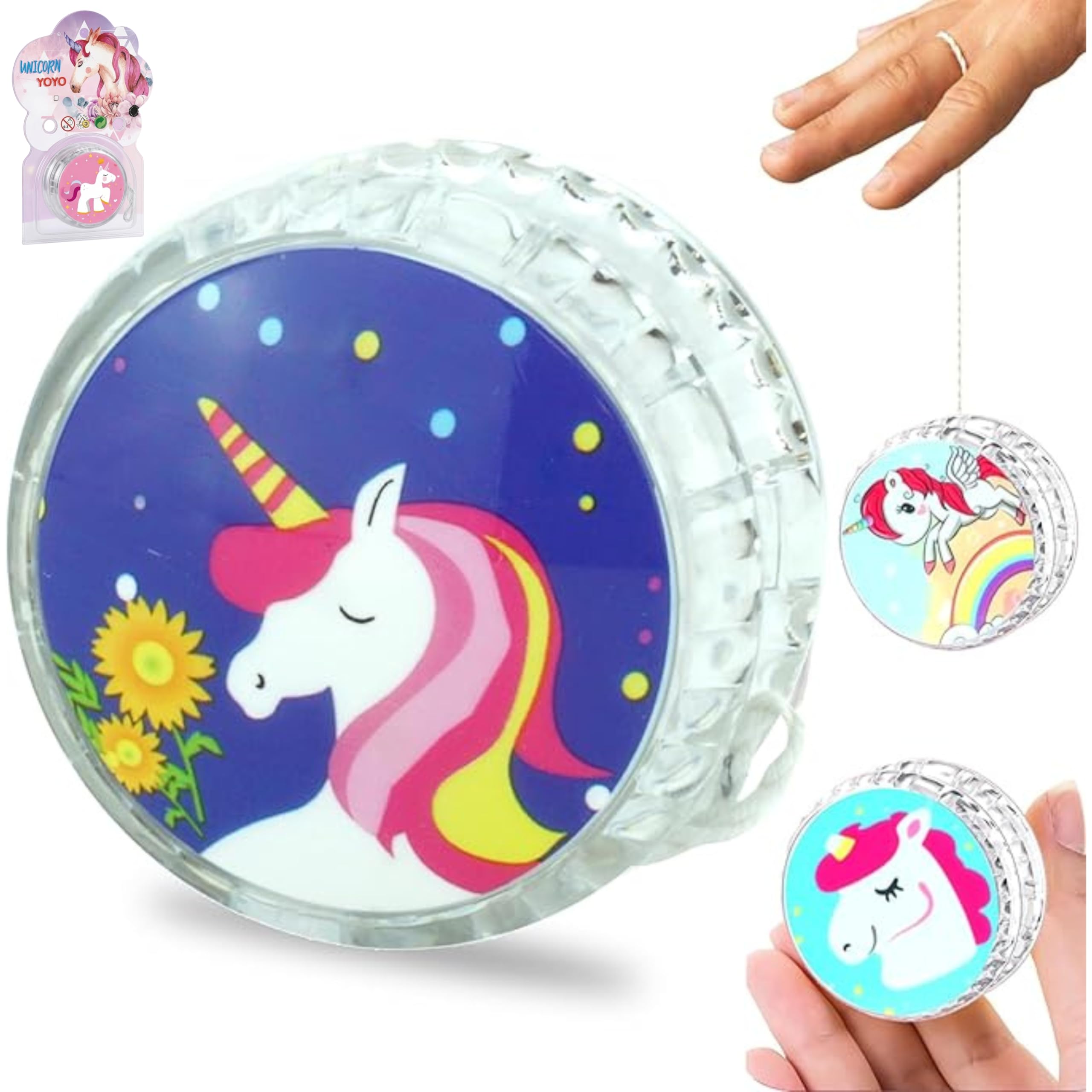 1x Unicorn Light Up Responsive Plastic Yoyo in White Colour, Stable and Sturdy with Yoyo String, Great Gift for Yo Yo Kids Girls and Beginner Players to Perform 5.5cm