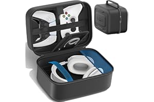 GERSKER Headset And Controller Carrying Case Compatible with Dual PS5/PS4/Switch Pro/XBOX One/Xbox Series X/S Controllers, Hard Protective Controller Travel Storage Bag with Mesh Pocket for Cable, Black