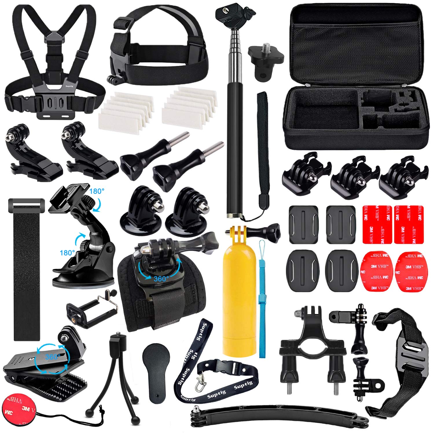 Suptig Accessories Kit Compatible For Gopro Hero 13 Hero 12 Hero 11 Hero 10 Hero 9 Hero 8 Hero 7/6/5/4/3/3+/2/1/Session And AKASO, Dji Action, Insta 360 Action Camera Accessories