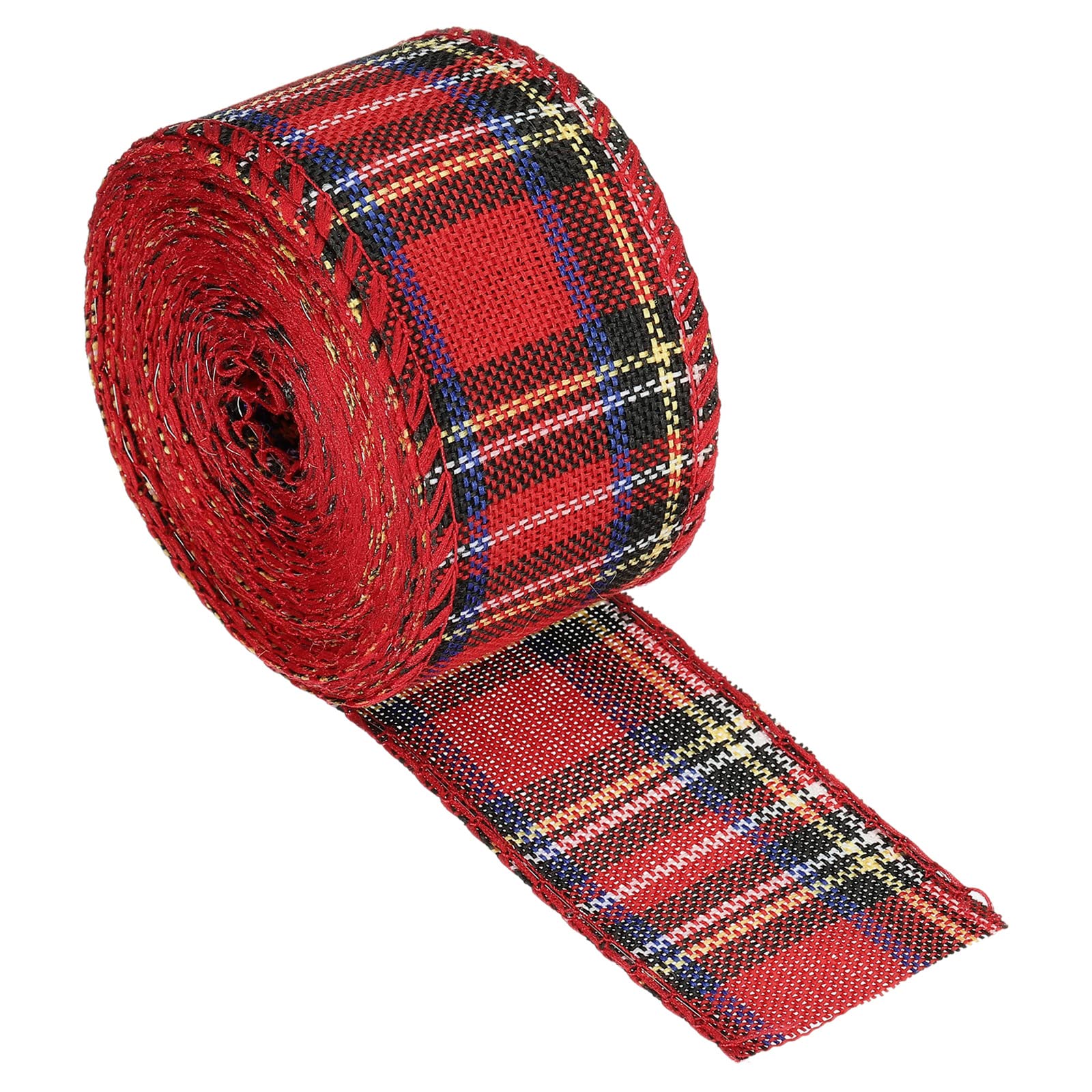 PATIKIL 1.57 Inch Wide 6.56 Yards Polyester Gingham Ribbon Wired Edge Ribbon, 1 Pack for Christmas Decoration Wrapping Red Green and Yellow