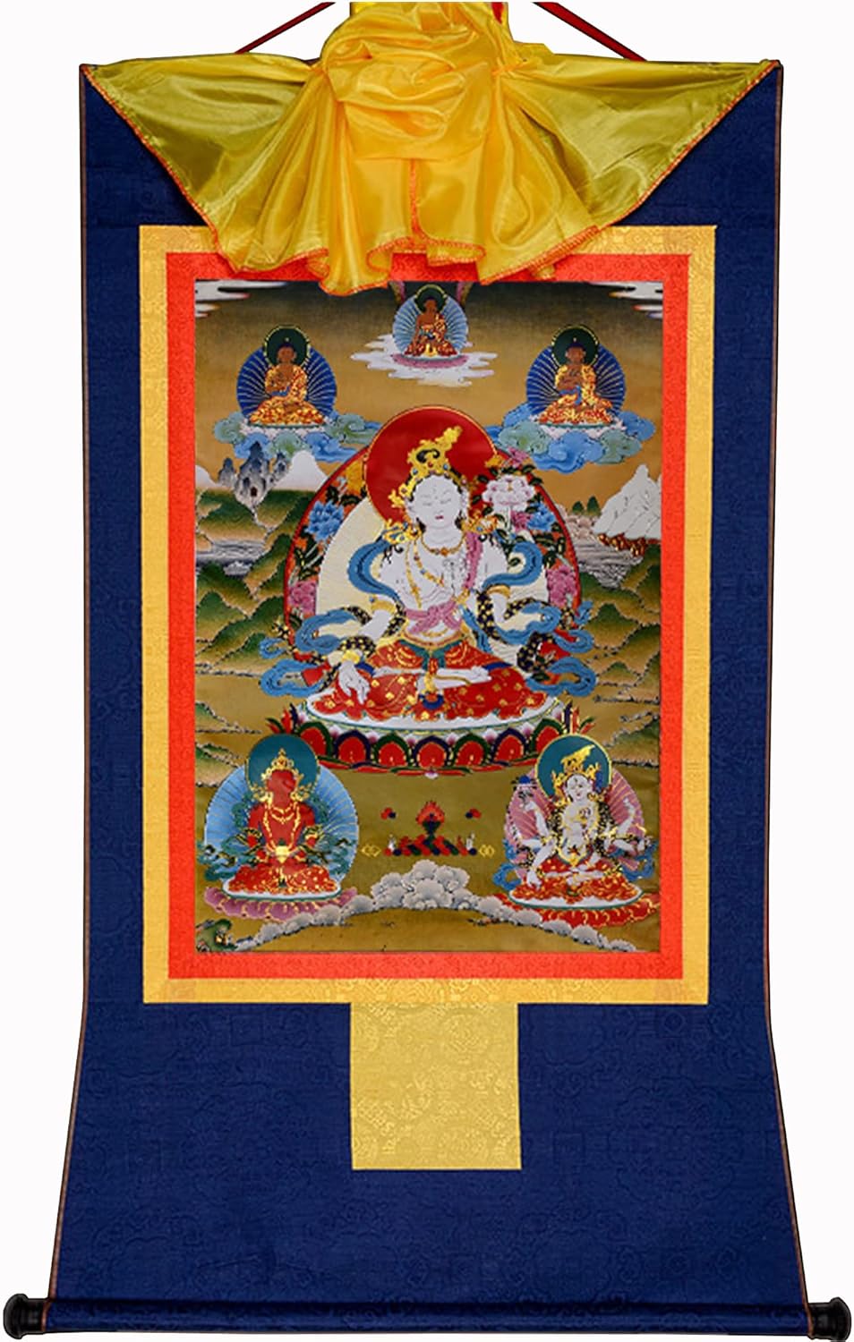 Paintings - Gandhanra Tibetan Thangka Art,White Tara(Jetsun Dolma,Arya Tara,Shayama Tara),Buddhist Thangka Painting,Thangka Brocade Wall Hanging,Buddha Tapestry with Scroll,for Buddhist Altar Zen Meditation