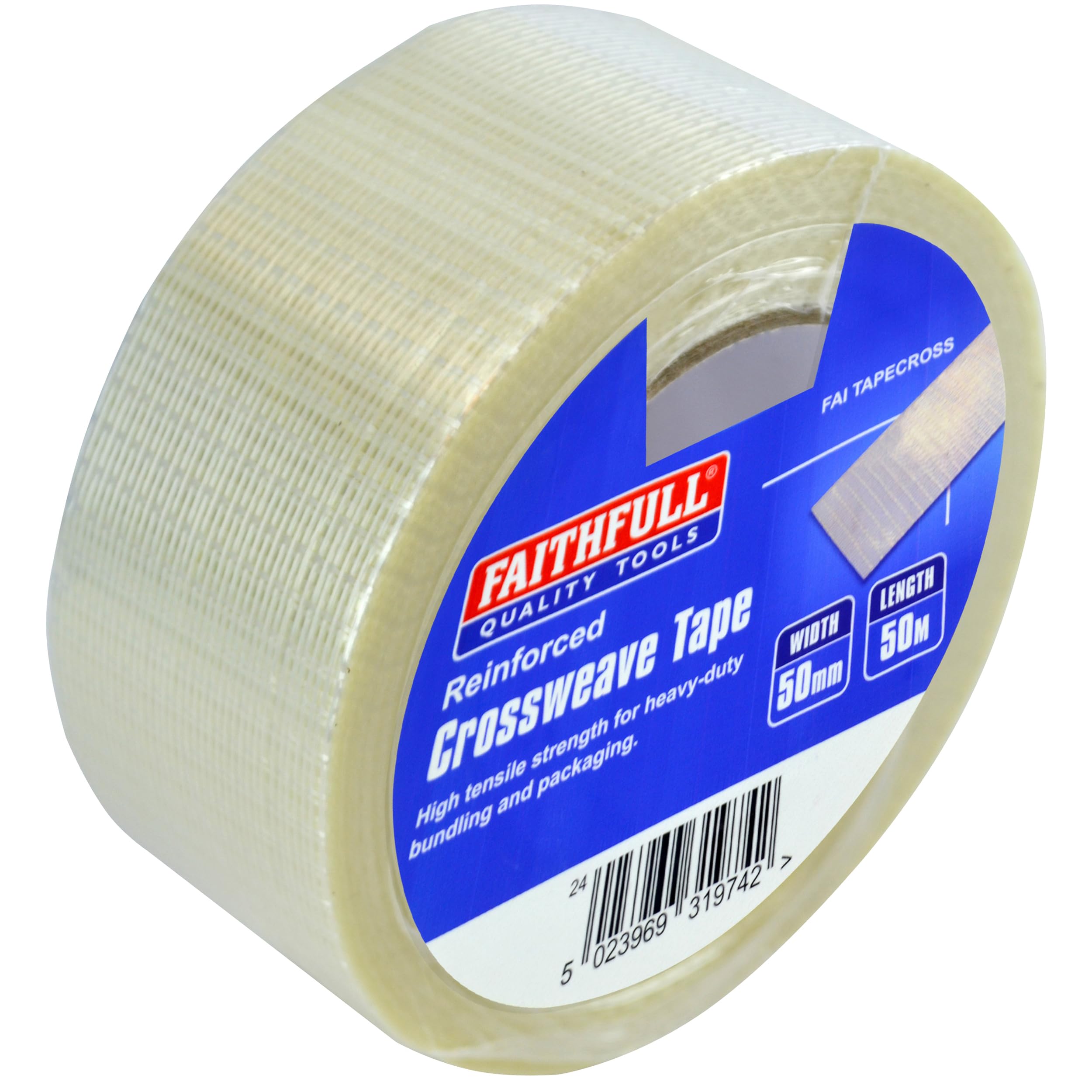 Faithfull FAITAPECROSS Reinforced Crossweave Tape 50mm x 50M