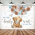 Imirell We Can Bearly Wait Backdrop 7Wx5H Feet, Bear Baby Shower Decorations for Boys, Cute Lovely Cartoon Balloons Baby Shower Party, Bear Photography Backgrounds Newborn Photo Shoot Decor Props