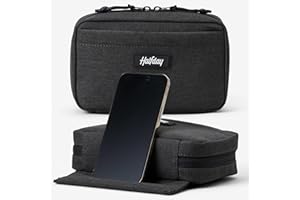 Halfday Sidekick Tech Organizer Kit | Flip-Out Kickstand for Phone/Tablet, Zip-Flat Pouch with Power Mesh & Elastic for Cable & Charger (Splash-Resistant Travel Electronics Accessories Case), Shadow