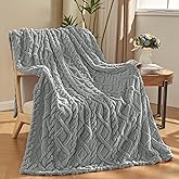 KMUSET Grey Fleece Throw Blanket – 280 GSM Super Soft Lightweight Blanket with 3D Jacquard Weave Pattern Blanket for Couch and Decorative