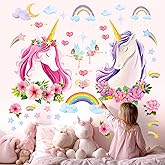DECOWALL SG-2105 Large Unicorn Wall Stickers Rainbow Kids Colorful Decals Removable for Girls Nursery Bedroom Living Room Art Home Decor Decoration Toddler Little Princess Childrens