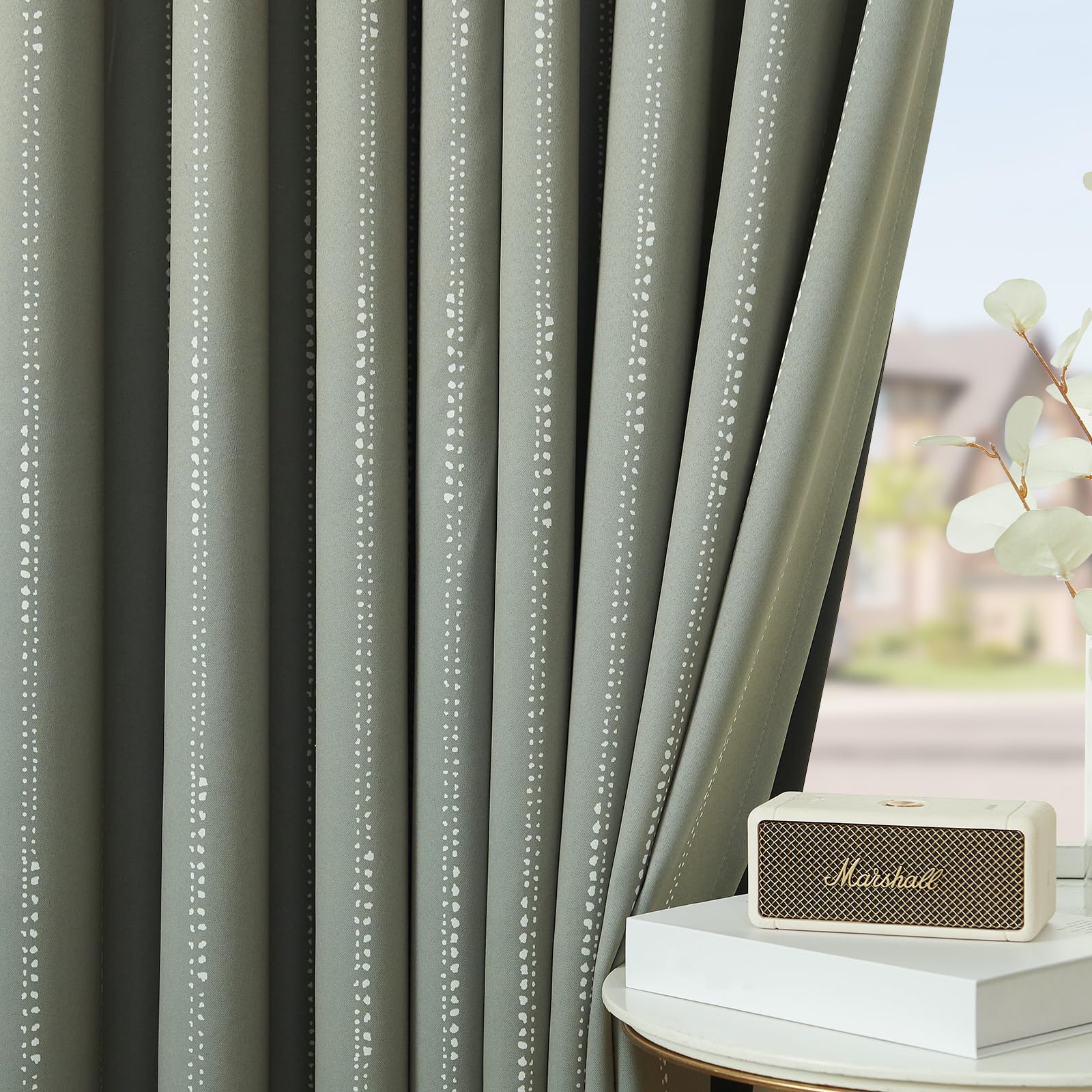 Photo 1 of jinchan Boho Blackout Curtains for Bedroom, Striped Patterned Sage Green Drapes 63 Inch Long Room Darkening Curtains for Bedroom Grommet Top Thermal Insulated Windows Curtains Set 2 Panels