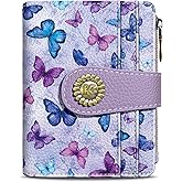 Kelvoris Small Rfid Butterfly Women Wallet Bifold Zipper Coin Pocket PU Leather Compact Cash Credit Card Holder Travel Wallet for Female Ladies Teen Girls 1 ID Window 10 Card Slots